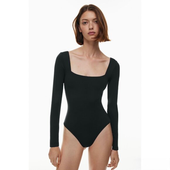 Babaton Contour Square Neck Long Sleeve Bodysuit Top Bodycon Aritzia Black Small - Picture 1 of 9